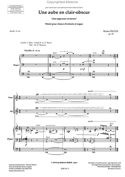 Une aube en clair-obscur op.44 Motet pour choeur d'enfants et orgue