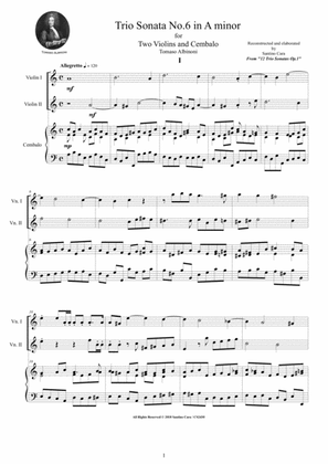 Book cover for Albinoni - Trio Sonata No.6 in A minor Op.1 for Two Violins and Cembalo or Piano