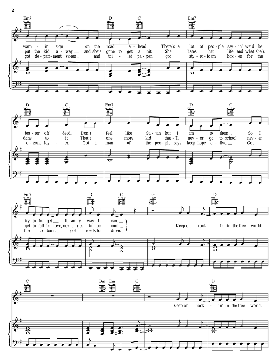 Rockin' In The Free World Piano, Vocal, Guitar scores gallery preview page 2