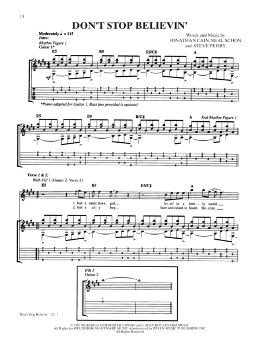 Don't Stop Believin' Guitar Tablature scores gallery preview page 1