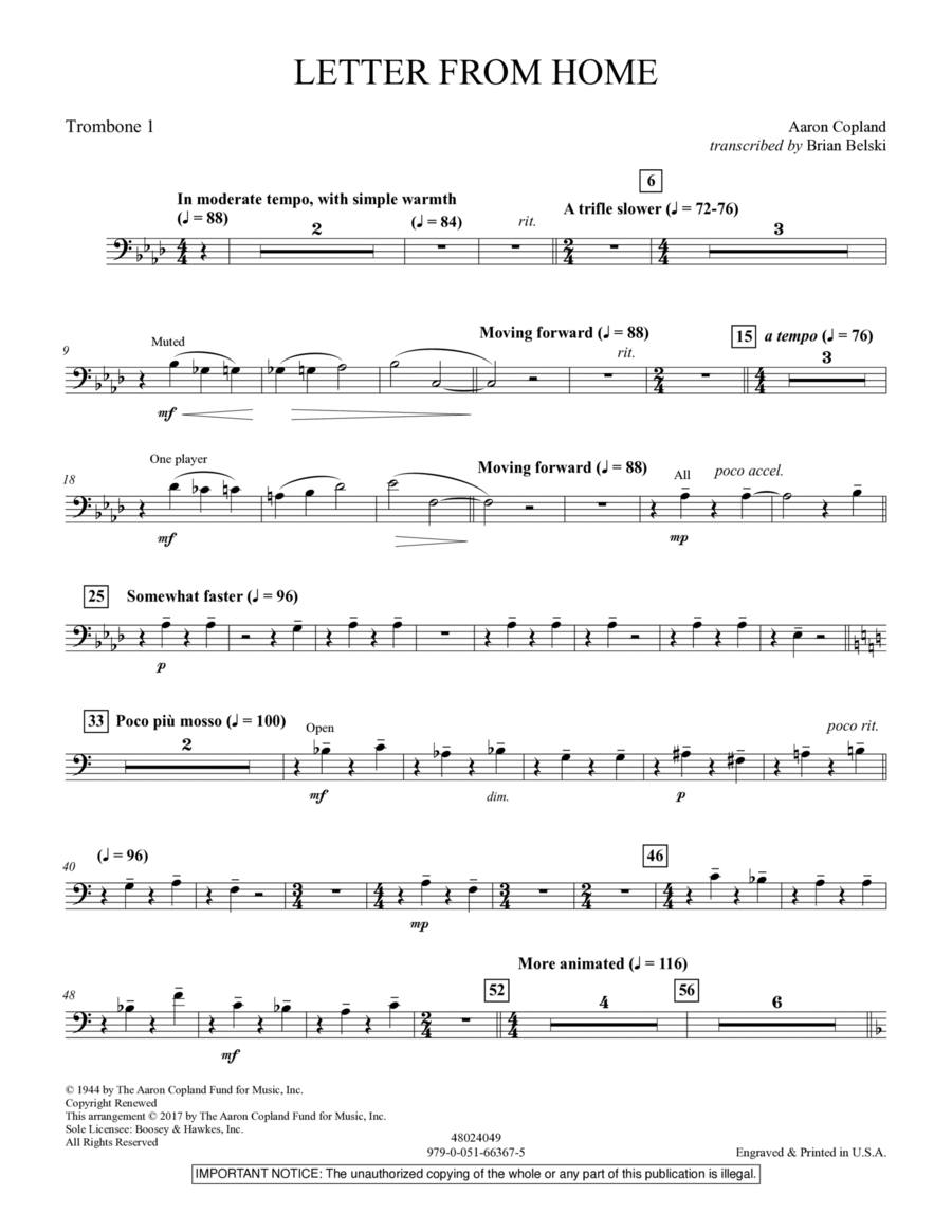 Letter from Home - Trombone 1 Trombone scores gallery preview page 1