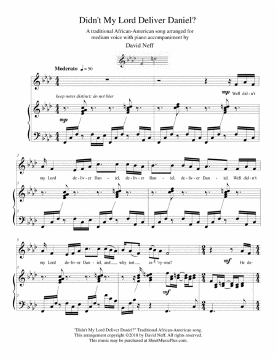 Didn't My Lord Deliver Daniel - medium-voice edition Medium Voice scores gallery preview page 1