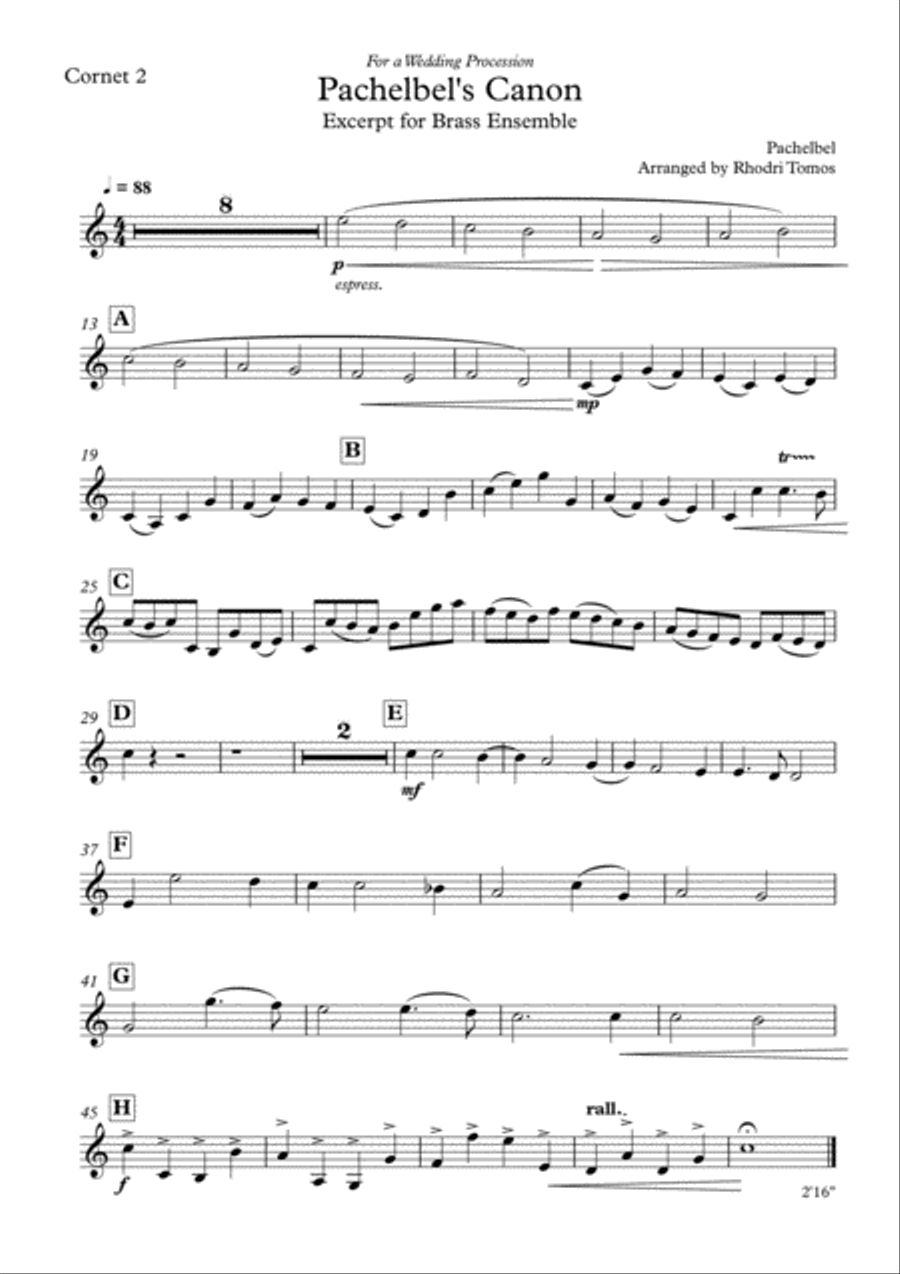 Pachelbel's Canon : excerpt for a wedding procession. Brass Ensemble scores gallery preview page 5