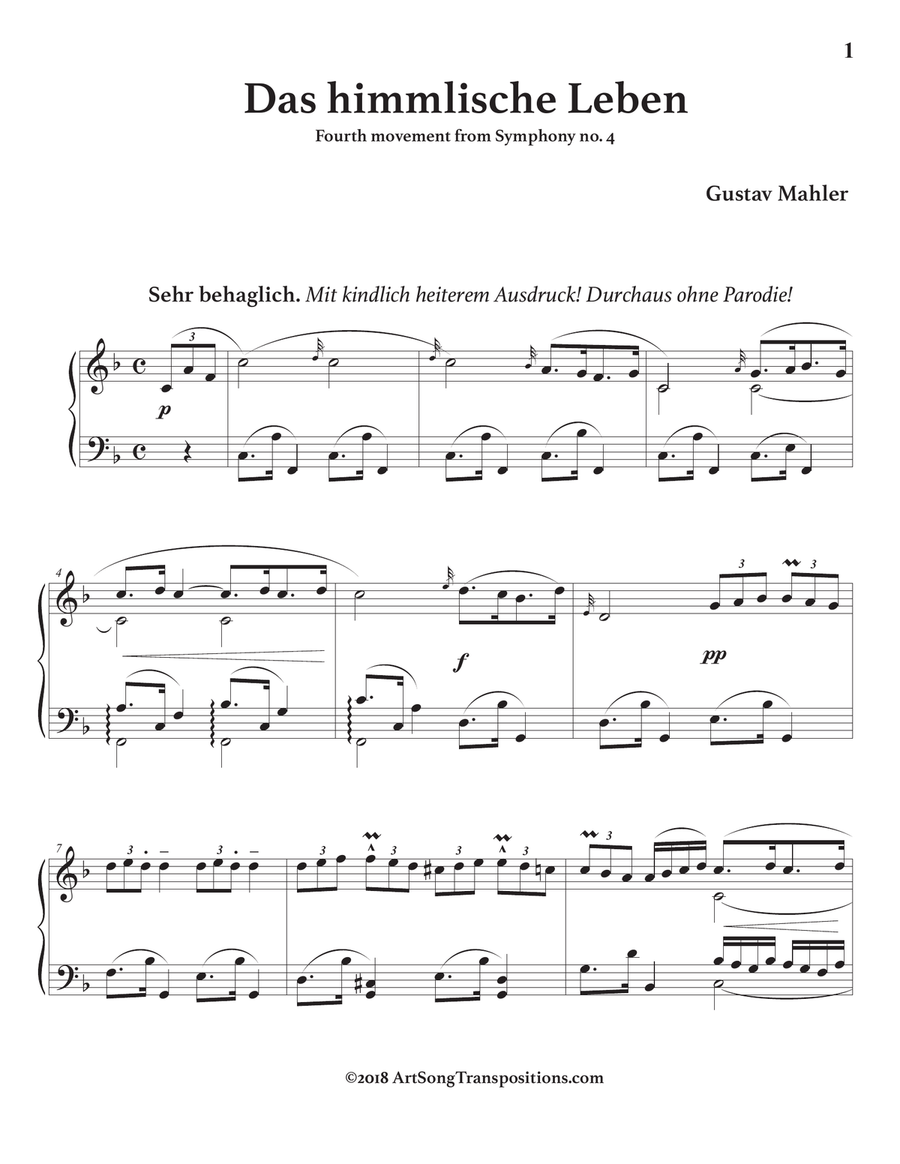 MAHLER: Das himmlische Leben (transposed to F major) Piano, Vocal scores gallery preview page 2