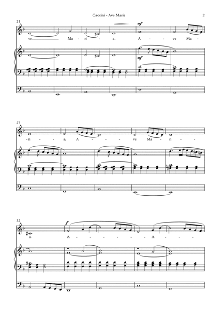 Ave Maria (Caccini) (Low voice, Organ) Medium Voice scores gallery preview page 3
