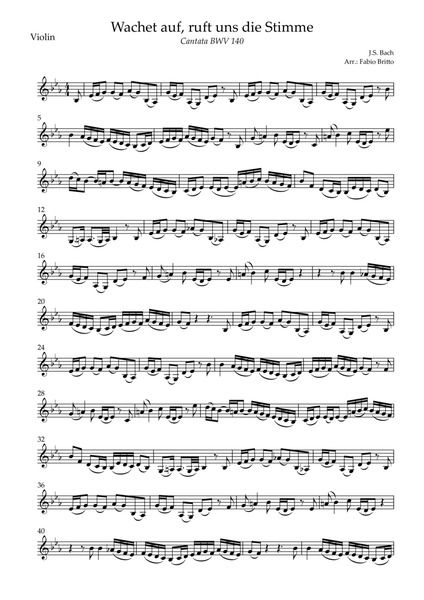 Wachet Auf BWV 140 (J.S. Bach) for Violin Solo