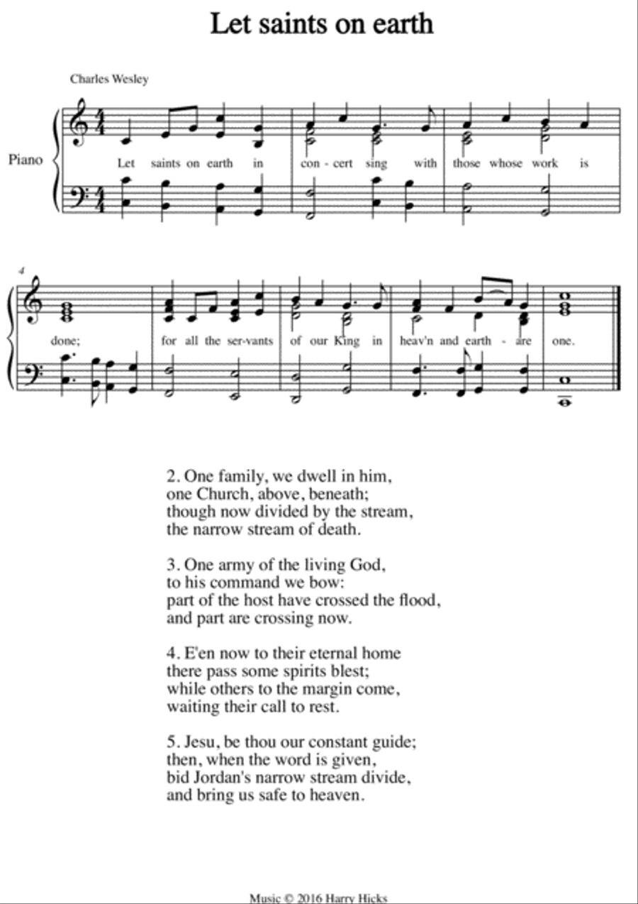Let saints on earth. A new tune to a wonderful Wesley hymn. Unison Choir scores gallery preview page 1