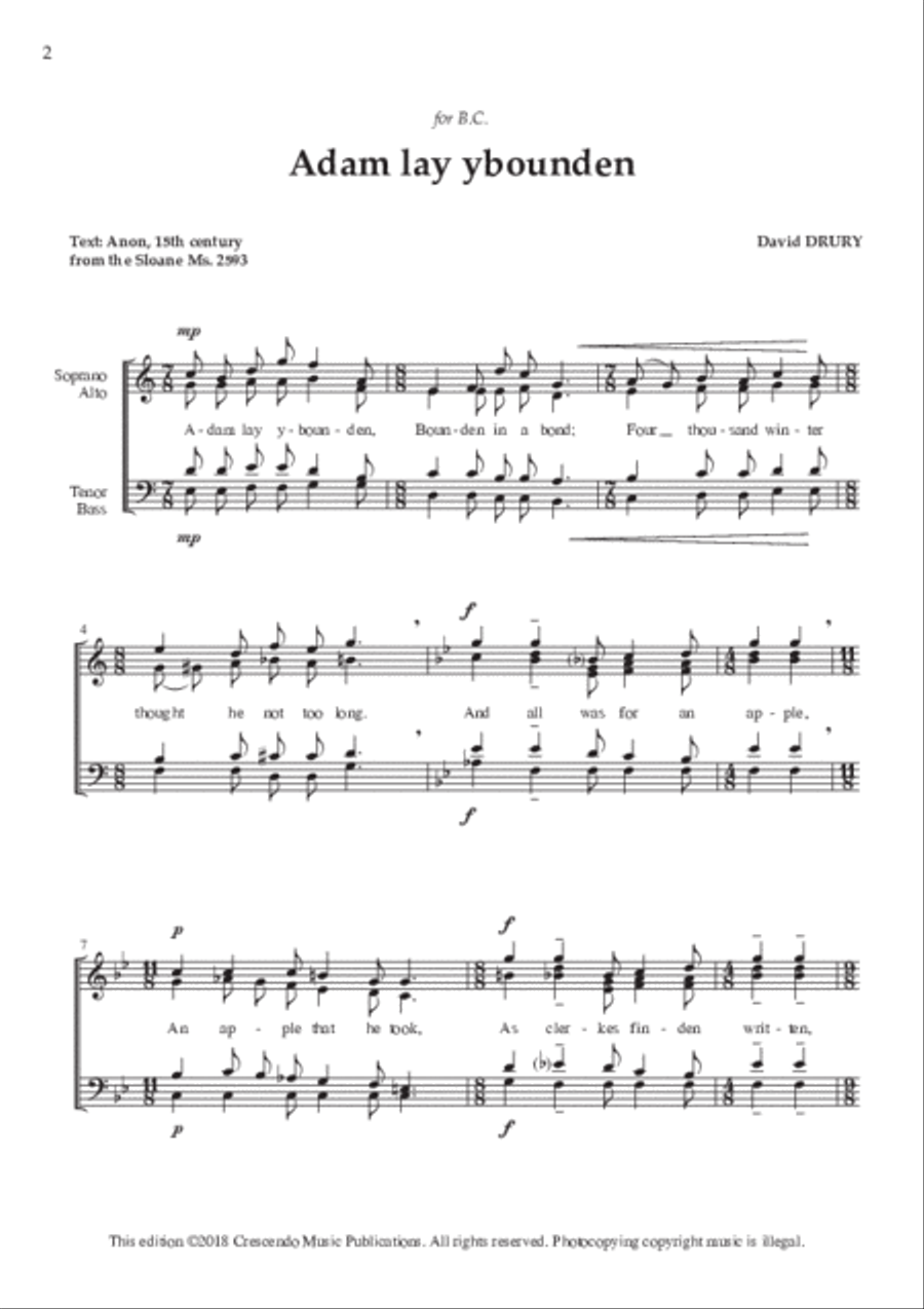 Adam lay ybounden Adam lay ybounden 4-Part scores gallery preview page 2