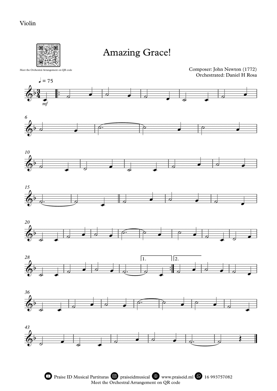 Amazing Grace How Sweet the sound - Easy Violin Violin Solo scores gallery preview page 1