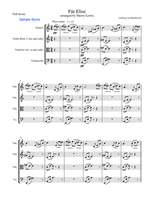 FUR ELISE, FÜR ELISE, String Trio, Intermediate Level for 2 violins & cello or vln,, viola & cello