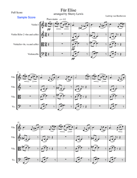 FUR ELISE, FÜR ELISE, String Trio, Intermediate Level for 2 violins & cello or vln,, viola & cello image number null