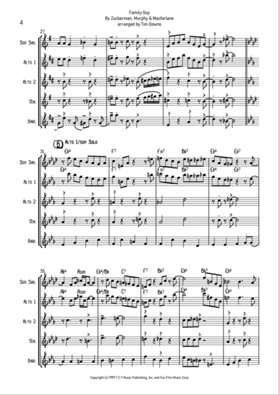 Theme From Family Guy Saxophone Quartet scores gallery preview page 4