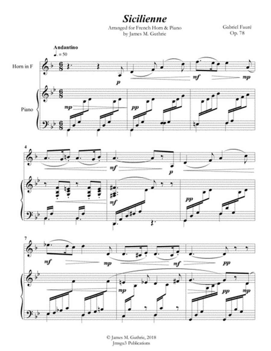 Fauré: Sicilienne for French Horn & Piano image number null