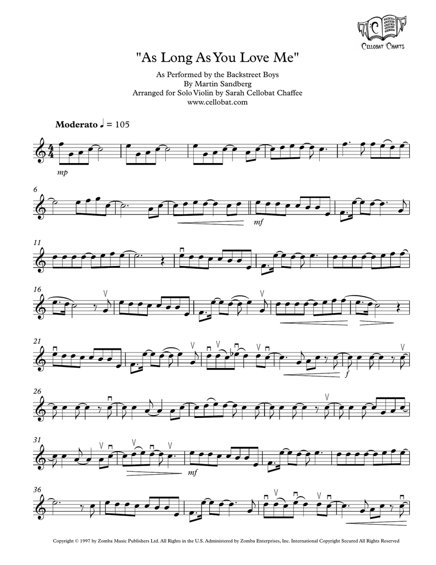 As Long As You Love Me Violin Solo scores gallery preview page 1