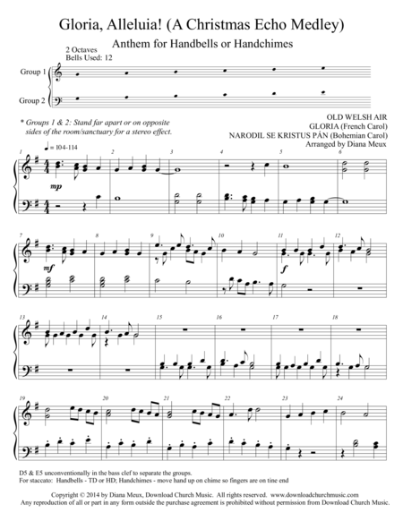 Gloria, Alleluia! (A Christmas Echo Medley) for handbells/chimes - 2 octaves image number null
