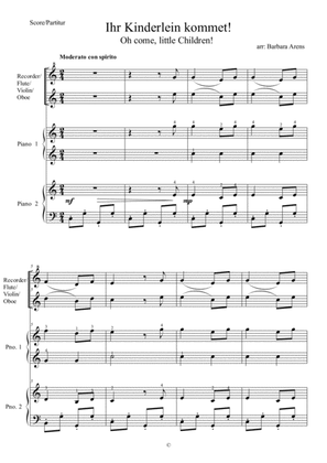 Ihr Kinderlein Kommet - Oh Come, Little Children German Christmas carol for piano duet & melody inst