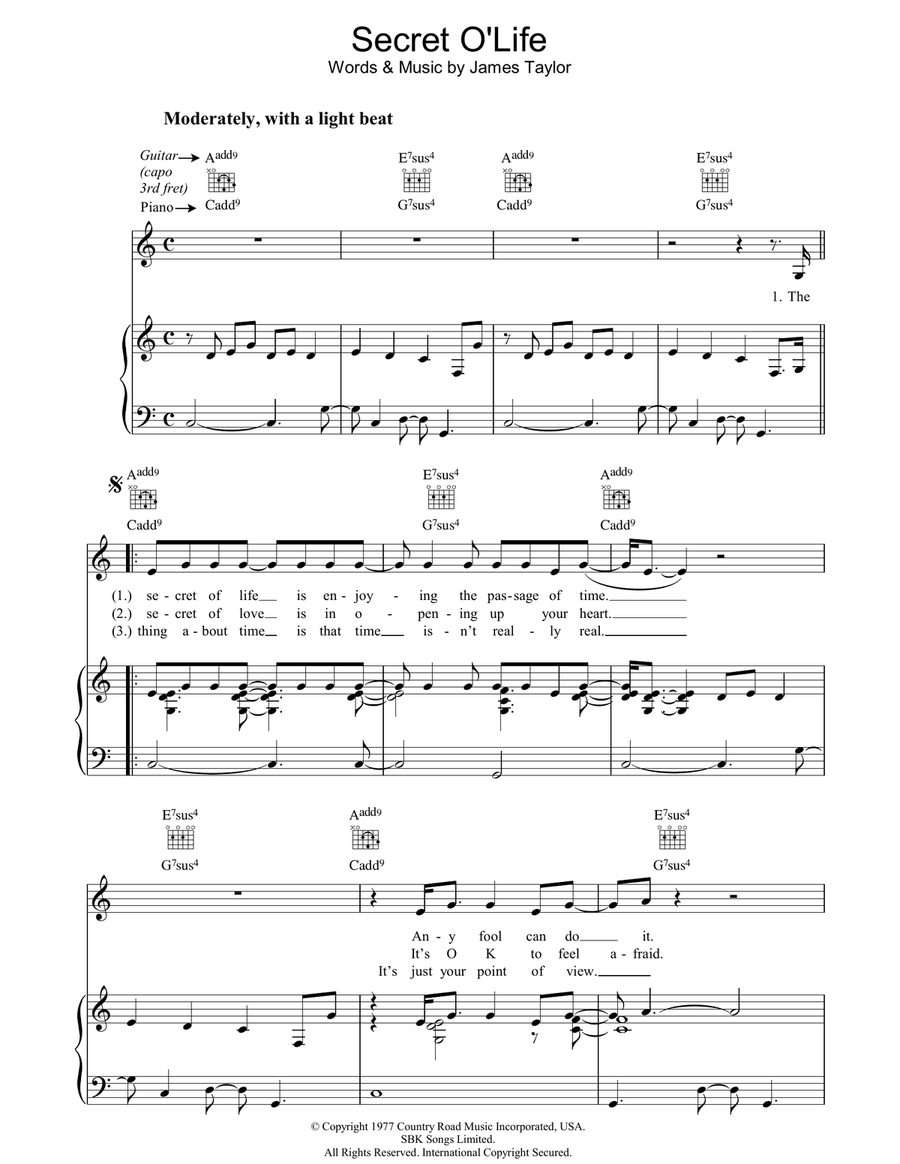 Secret O'Life Secret O'Life Piano, Vocal, Guitar scores gallery preview page 1