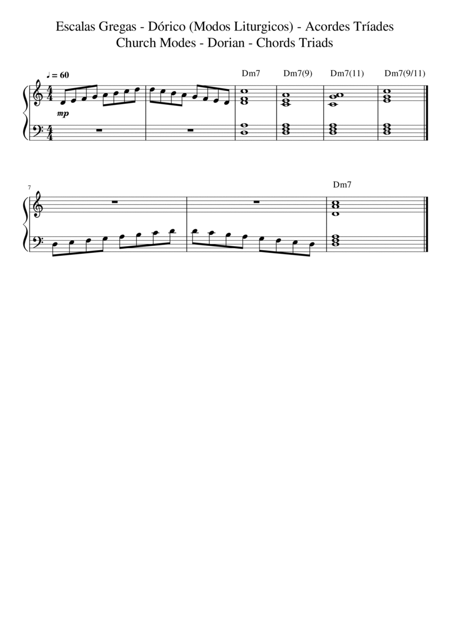 Dorian Mode Church and Chords in D Dorian Piano Method scores gallery preview page 1