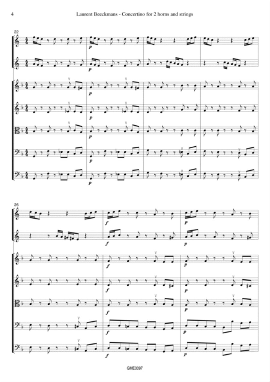 Laurent Beeckmans - Concertino for 2 horns and strings - score and parts Chamber Orchestra scores gallery preview page 6