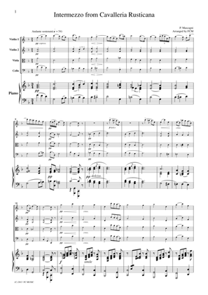 Mascagni Intermezzo from Cavalleria Rusticana, for Piano Quintet. PM901
