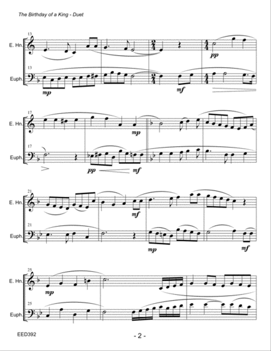 BIRTHDAY OF A KING - English Horn & Euphonium (Trombone) - unaccompanied Duet Small Ensemble scores gallery preview page 2