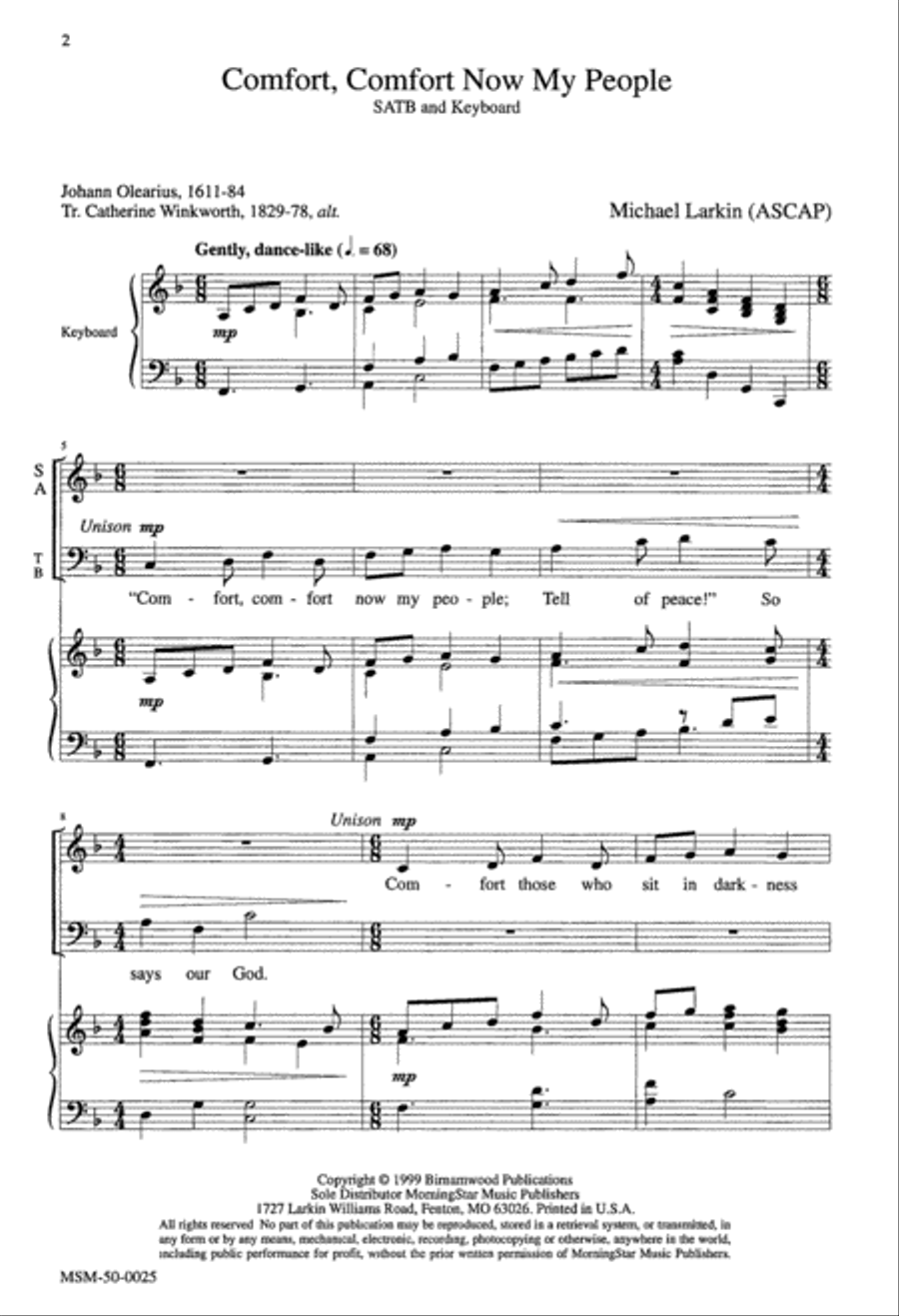 Comfort, Comfort Now My People 4-Part scores gallery preview page 1