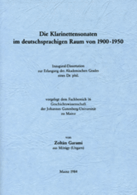 Die Klarinettensonaten im deutschsprachigen Raum von 1900-1950, br.