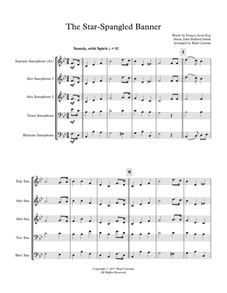 The Star-Spangled Banner for (S)AATB Saxophone Quartet image number null