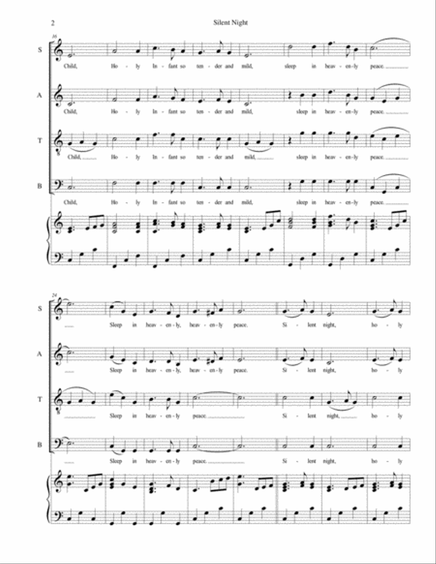 Silent Night - for SATB choir with piano accompaniment image number null