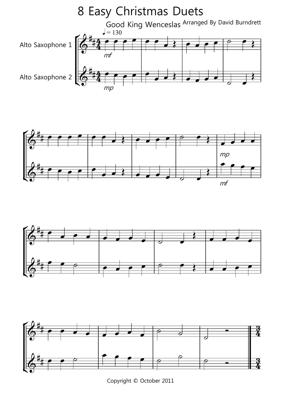 8 Easy Christmas Duets for Alto Saxophone 8 Easy Christmas Duets for Alto Saxophone Woodwind Trio scores gallery preview page 1