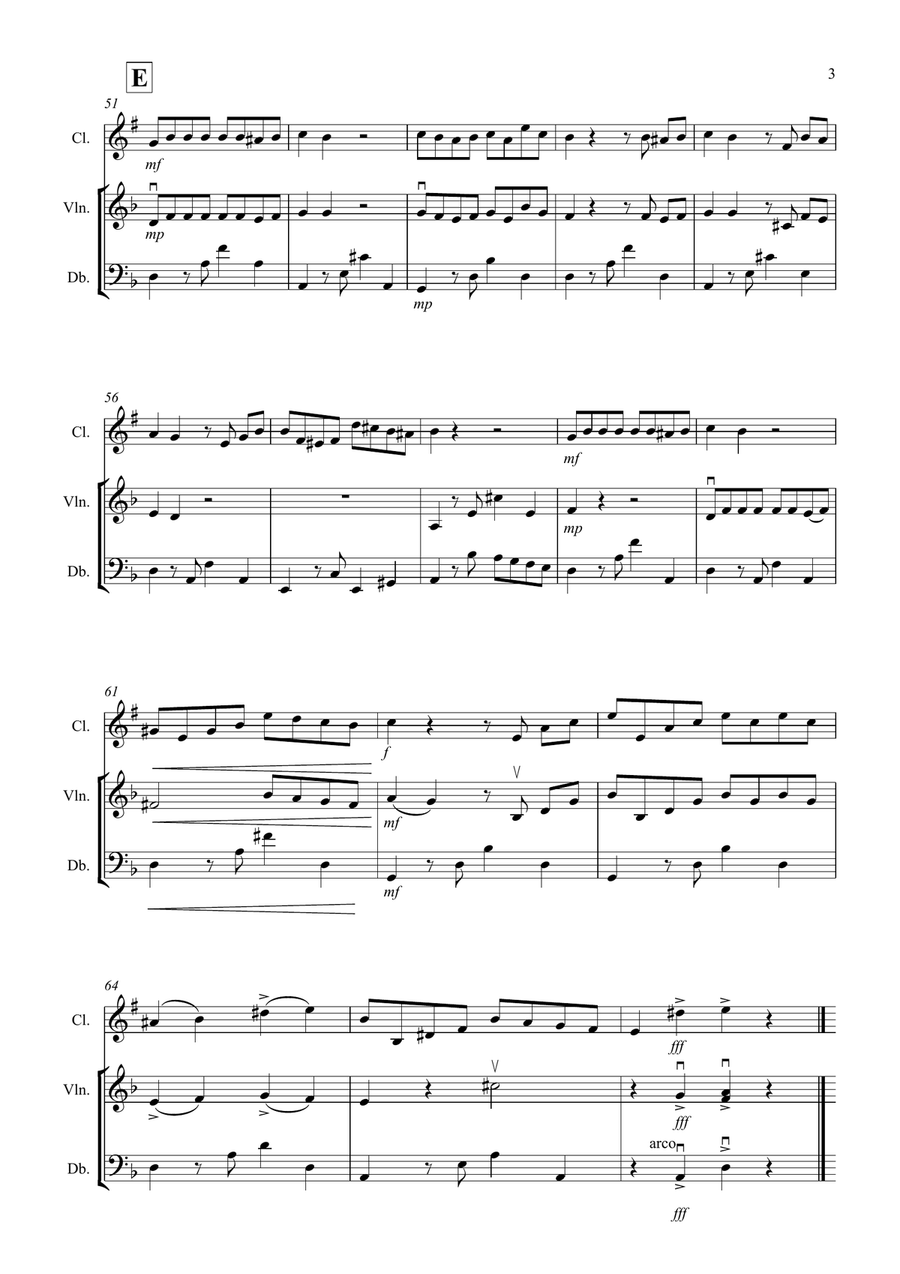 Tango a Trios for Clarinet, Violin and Double Bass Trio Small Ensemble scores gallery preview page 3