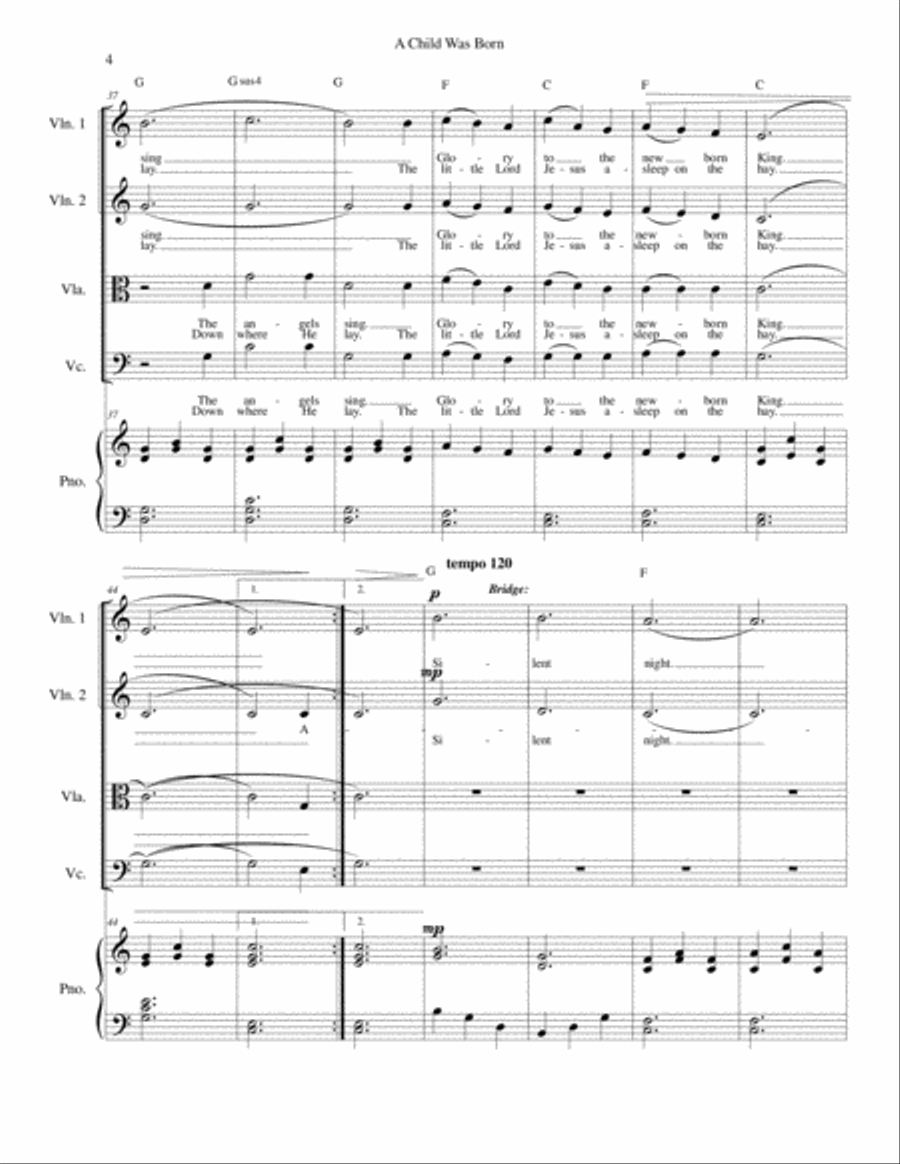A Child Was Born - Christmas - Strings and piano with parts Chamber Orchestra scores gallery preview page 4
