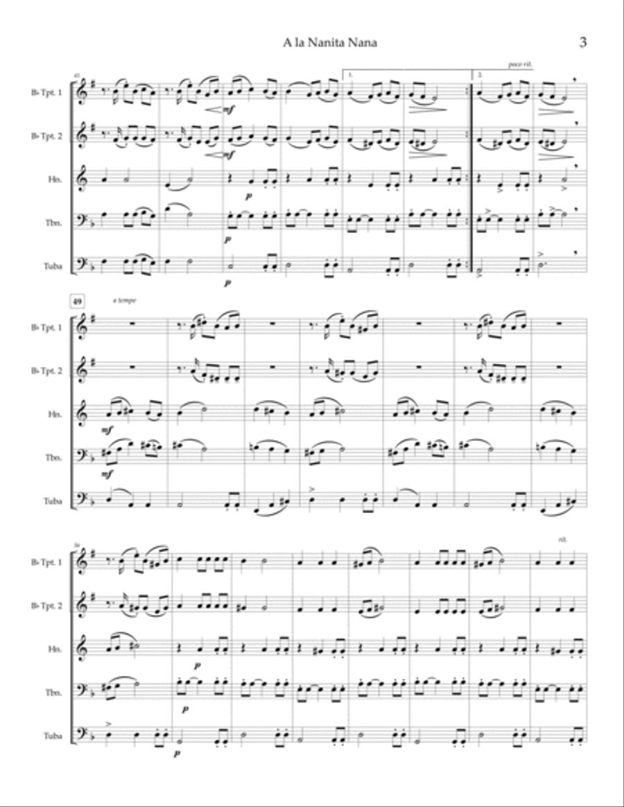A la nanita nana (Spanish carol) — brass quintet Brass Quintet scores gallery preview page 5