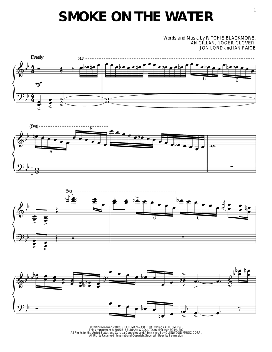 Smoke On The Water Piano Solo scores gallery preview page 1
