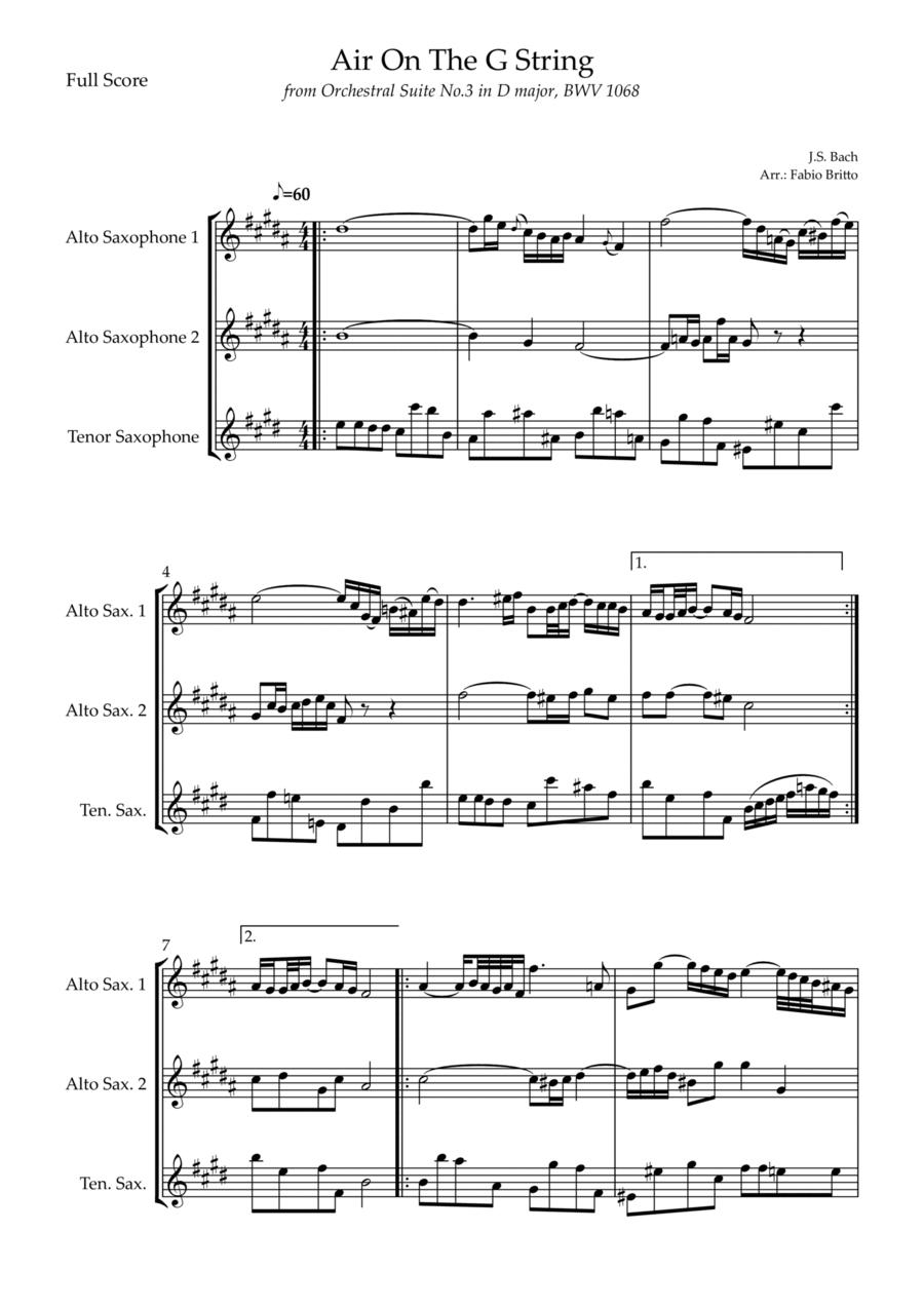 Air On The G String (J.S. Bach) for Saxophone Trio Woodwind Trio scores gallery preview page 1
