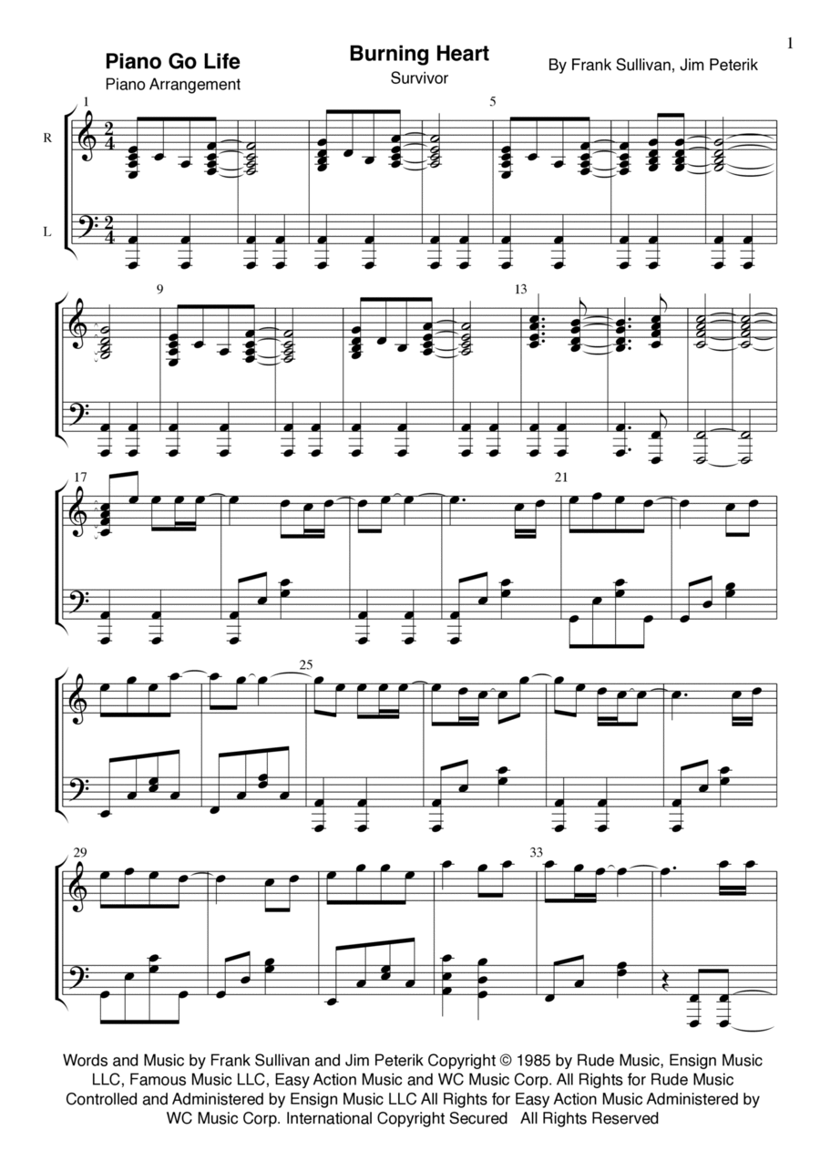 Burning Heart Burning Heart Piano Solo scores gallery preview page 1