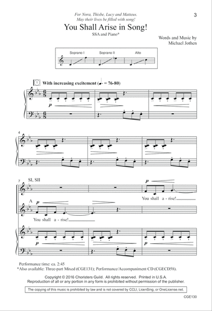 You Shall Arise in Song! (SSA) SSA scores gallery preview page 4