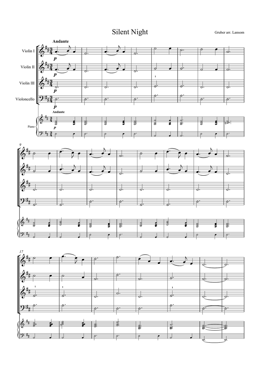 Silent Night for beginner string orchestra String Orchestra scores gallery preview page 1