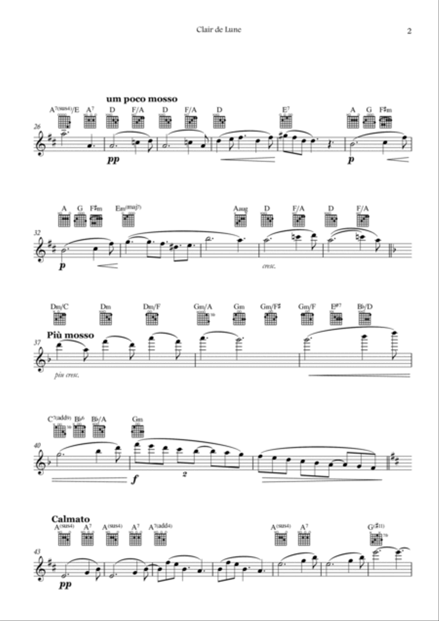 Clair de Lune (Violin - With guitar TABS) Violin Solo scores gallery preview page 2
