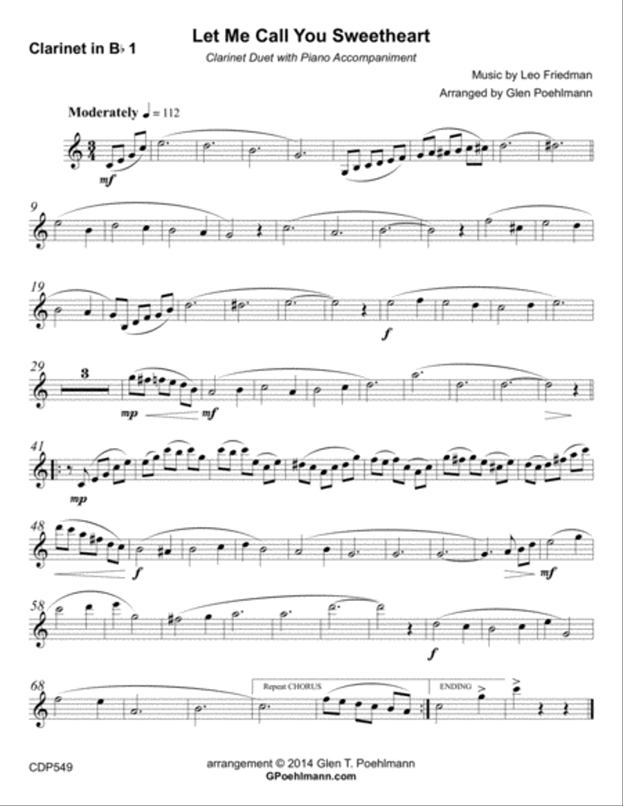 LET ME CALL YOU SWEETHEART - CLARINET DUET with Piano Accompaniment Clarinet Duet scores gallery preview page 4