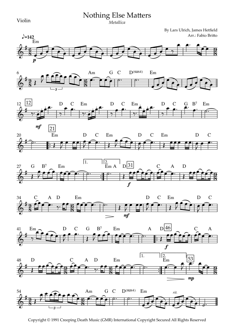 Nothing Else Matters Violin Solo scores gallery preview page 1