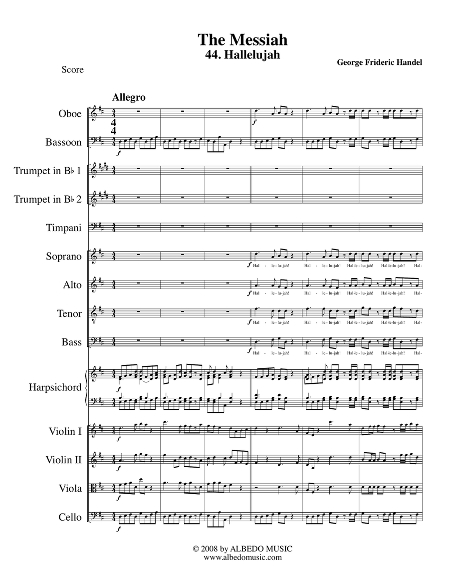 Hallelujah from The Messiah for Choir and Chamber Orchestra 4-Part scores gallery preview page 1