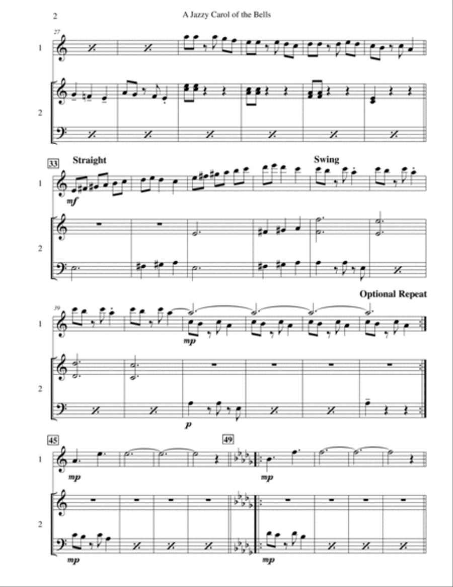 Carol of the Bells (Jazz Waltz for Vibraphone & Marimba Duet) Marimba scores gallery preview page 2