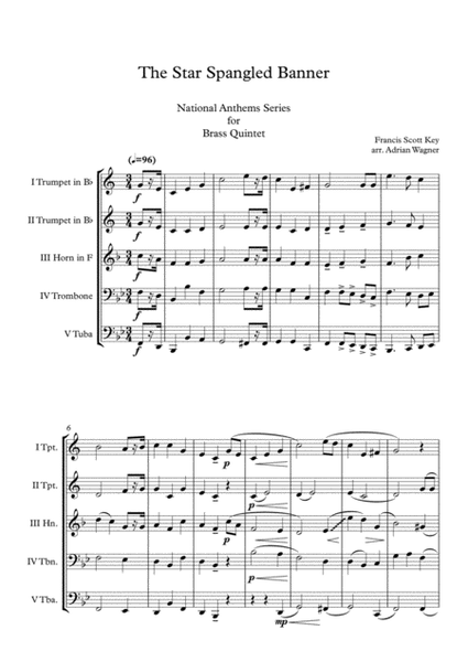 "The Star Spangled Banner" Brass Quintet arr. Adrian Wagner image number null