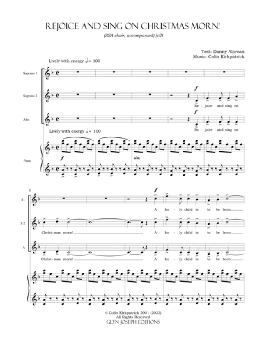 Rejoice and Sing on Christmas Morn! (SSA choir and piano) SSA scores gallery preview page 2