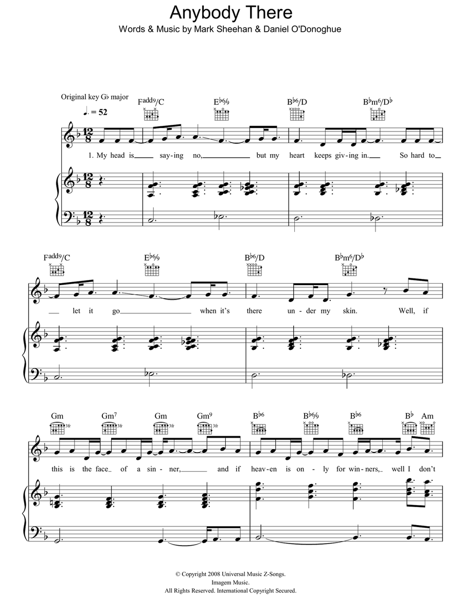 Anybody There Piano, Vocal, Guitar scores gallery preview page 1