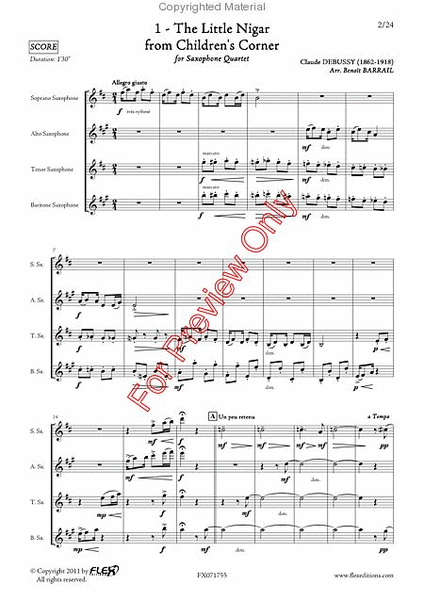 Debussy's Corner Pour Quartet De Saxophones image number null