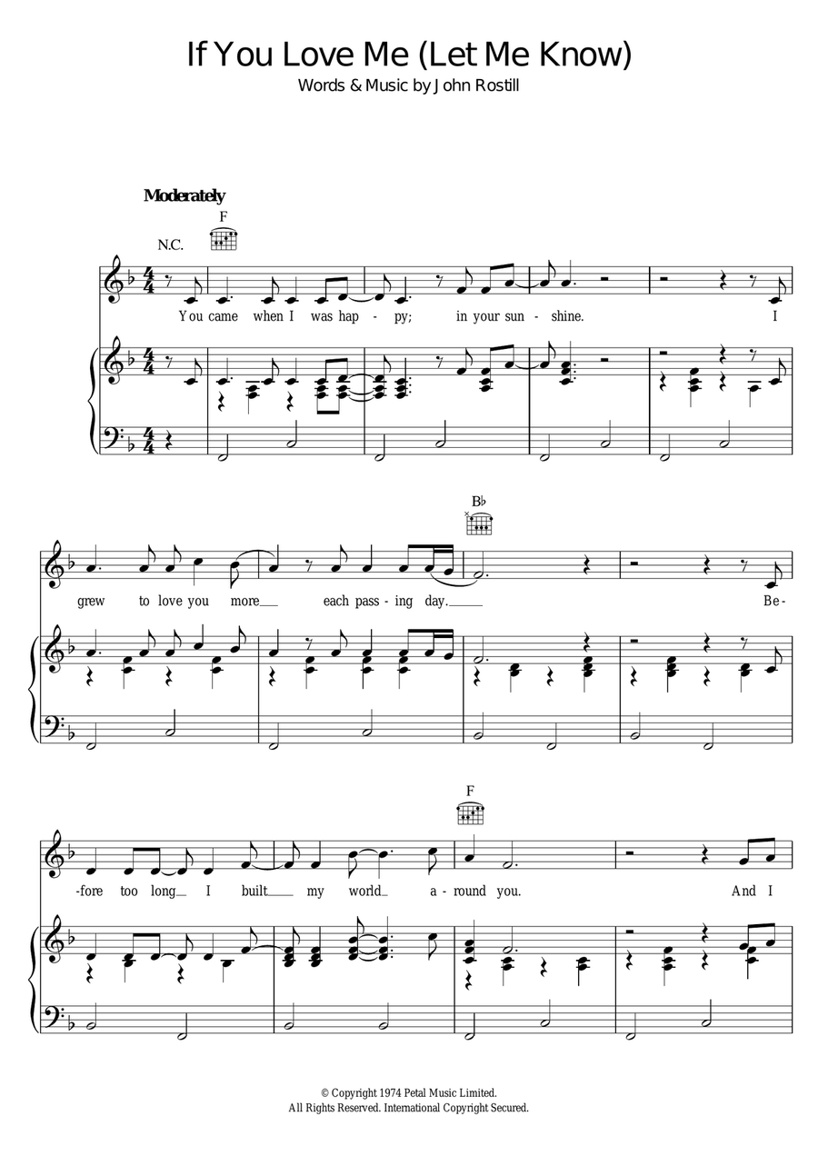 If You Love Me (Let Me Know) Piano, Vocal, Guitar scores gallery preview page 1