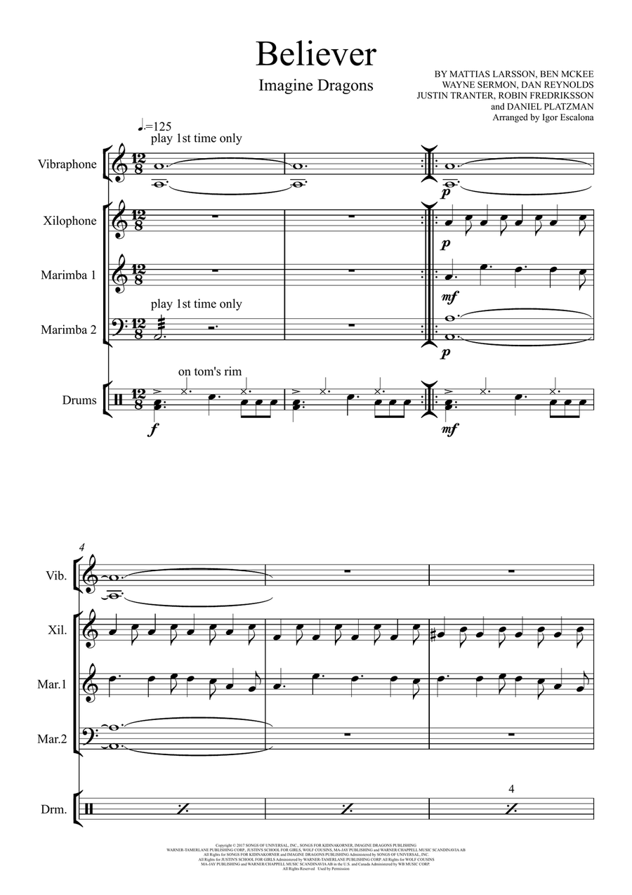 Believer Percussion Ensemble scores gallery preview page 3