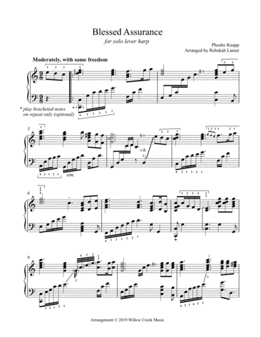 Blessed Assurance - intermediate lever harp solo Celtic Harp scores gallery preview page 2
